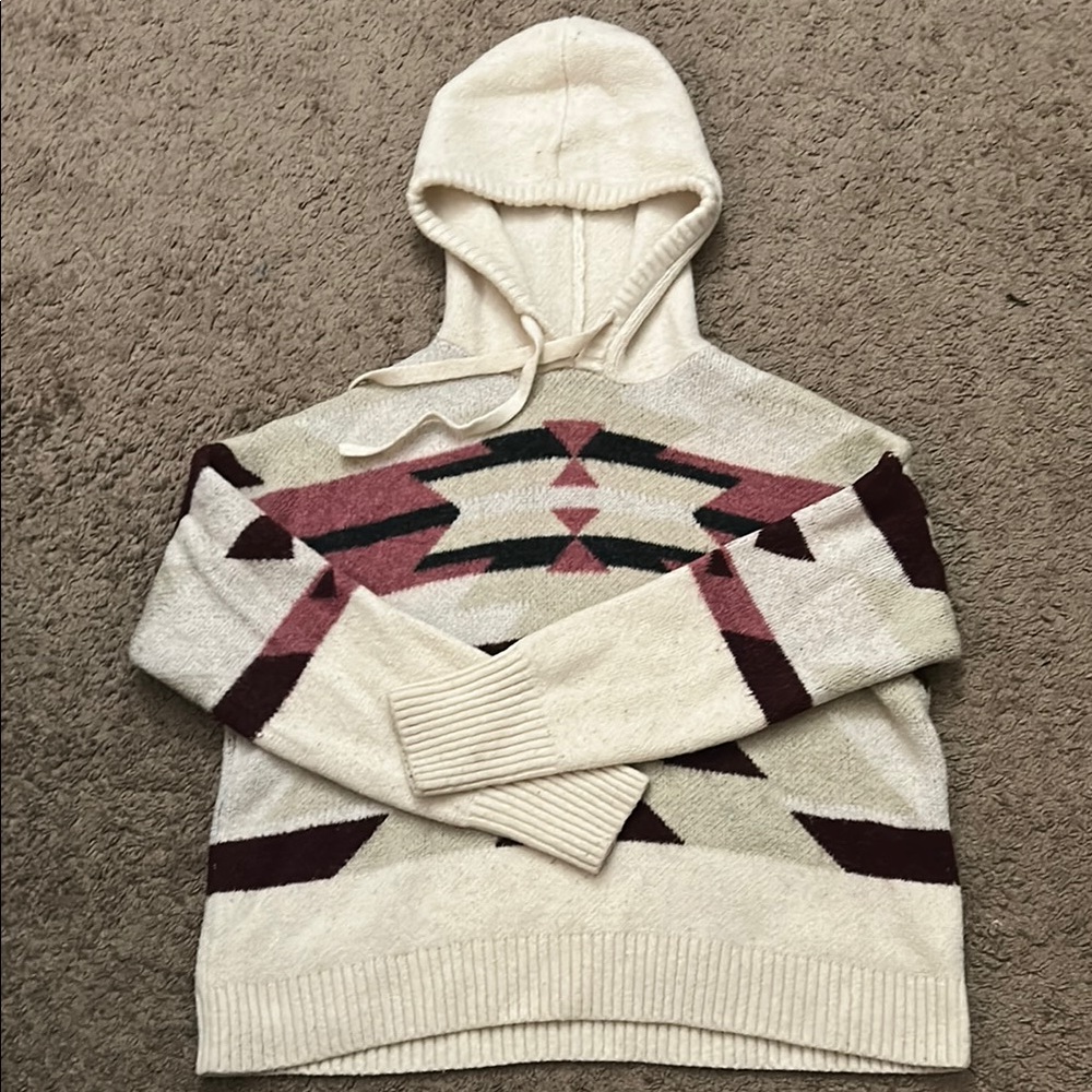 Cream and Burgundy Geometric Hoodie